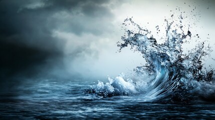 Aufkleber - A wave of gray-blue light cuts through mental mist seascape digital art serene abstract view illumination concept