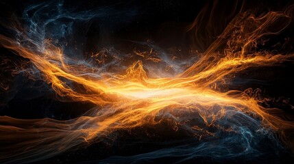 Fototapete - Amber streaks of light slice through infinite black abstract art digital creation cosmic environment dynamic perspective