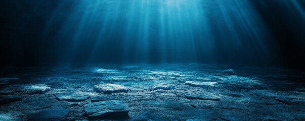 Wall Mural - underwater ocean floor scene with sunbeams.