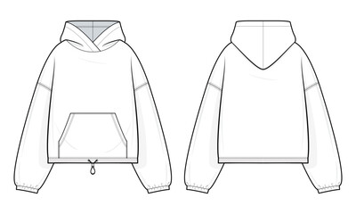 hooded jacket technical fashion illustration. oversized-fit hoodie with kangaroo pocket and garteriz