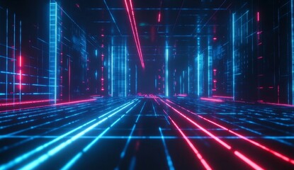 Poster - Abstract digital city with glowing lines and data streams.