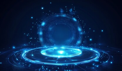 Poster - Abstract glowing blue digital circle technology background.