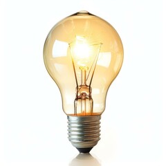 Classic tungsten light bulb is illuminating, symbolizing ideas and innovation