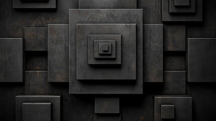 Wall Mural - Abstract Geometric Pattern: Dark Textured 3D Squares in Layers