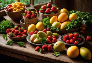 Wall Mural - colorful vibrant food ingredients beautifully arranged maximize visual appeal emphasize nutritional benefits healthy lifestyle, appetizer, recipes, appetizers