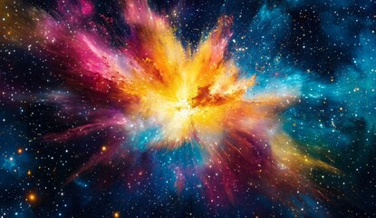 Wall Mural - Vibrant cosmic explosion, nebula, colorful energy burst in space. (1)