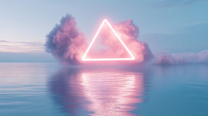 Wall Mural - Pink Neon Triangle Cloud Seascape Dreamy Pastel Artwork