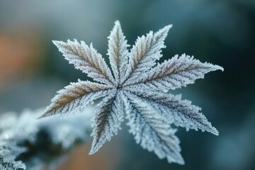 Wall Mural - frozen leaf covered with hoarfrost during winter season