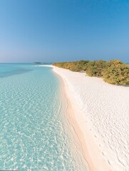 Wall Mural - Tropical Beach with White Sands and Crystal Blue Waters Under a Clear Sky