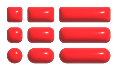 3d buttons collection for ui and ux design template. realistic red glossy squared and rounded badges