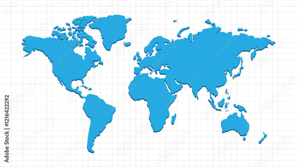 Simple World Map Vector with Country Borders. Flat Earth Map, World Map ...