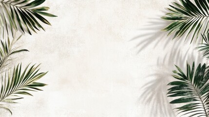 Wall Mural - a white wall with palm leaves and a white background