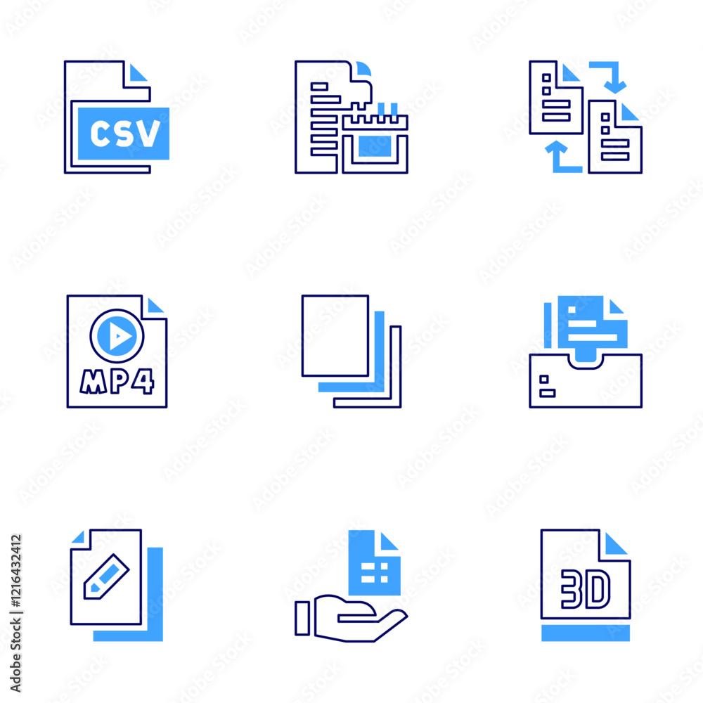 File icon set. Bold line style. Duotone colors. Editable stroke. files ...