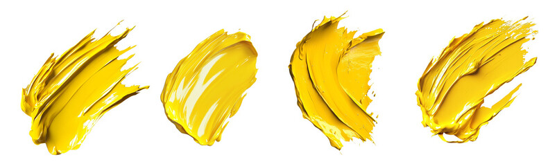 Wall Mural - four dynamic yellow paint strokes are displayed against a black background showcasing texture and vi