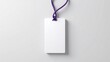 © Olga - Vertical mockup of plastic id card on purple lanyard. Template is designed for employees or exhibitors.