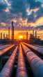 © Chebix - An industrial refinery at sunset, featuring smoking chimneys and technology for energy production.
