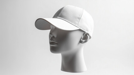 Wall Mural - Mock up blank white hat baseball on mannequin head, white background.