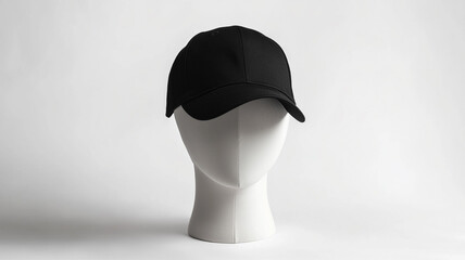 Wall Mural - Mock up blank black hat baseball on mannequin head, white background.