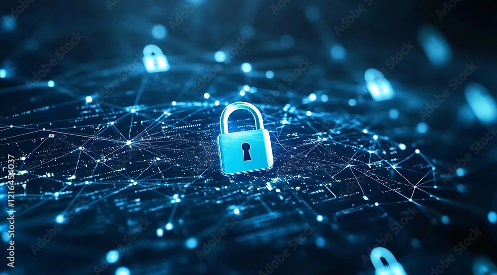 padlock data protection privacy concept. GDPR. Cyber security network ...
