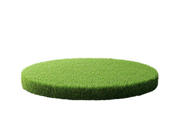 A realistic photograph of an artificial grass-covered podium on a transparent background