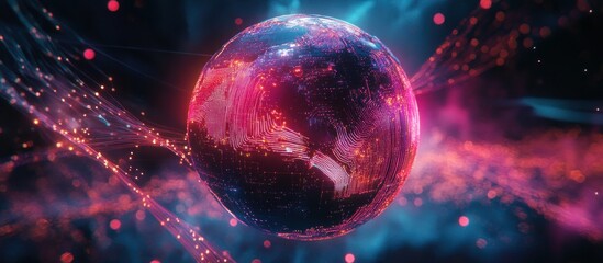 Wall Mural - abstract glowing sphere with vibrant pink and blue energy trails.