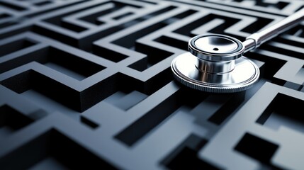 Stethoscope in Complex Maze Medical Challenge 3D Render