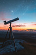© Lazy_Bear - Telescope silhouette on tripod against starry night sky on mountain peak. Astronomy and stargazing in nature