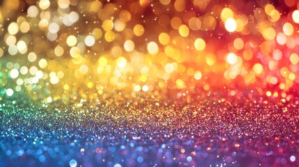 Poster - Mesmerizing abstract background featuring a radiant rainbow glitter texture with smooth color transitions and captivating reflective sparkles perfect for festive designs and elegant digital art