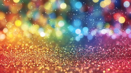 Poster - Dazzling rainbow glitter texture with vibrant hues and glowing sparkling background creating a dynamic and energetic visual appeal for festive and glamorous designs