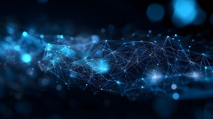 Fototapete - Illuminated Blue Digital AI Powered Network with Interconnected Nodes Representing Advanced Computing Background  Futuristic Digital of a Minimal and Technologically Driven Cyberspace