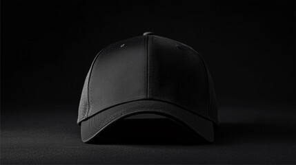 Wall Mural - Mock up plain black baseball cap, black background.