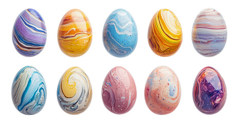 Set of colorful easter eggs with abstract pattern isolated on transparent background