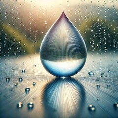 Wall Mural - water drop on glass a drawing of a water drop on a glass surface