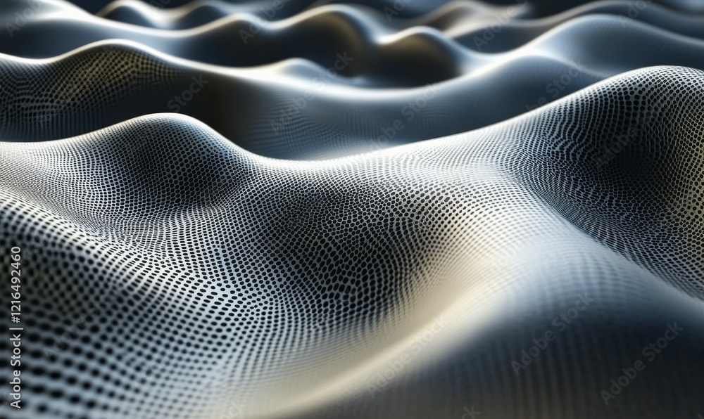 Cyber data stream. Neural network systems. 3D depiction of a wavy open ...