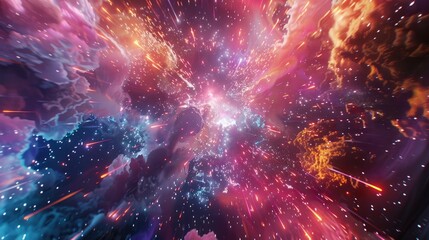 Wall Mural - A vibrant cosmic scene depicting an explosion of colors and celestial elements in space.
