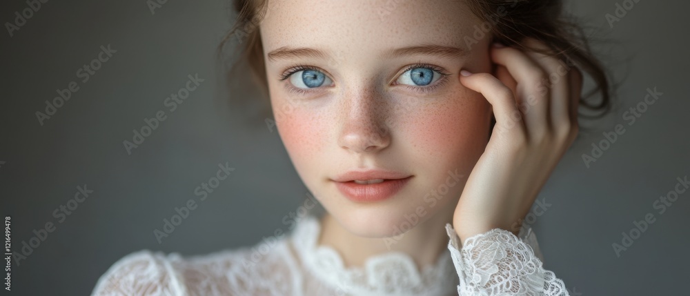 portrait of a young girl with blue eyes and freckles Stock Photo ...