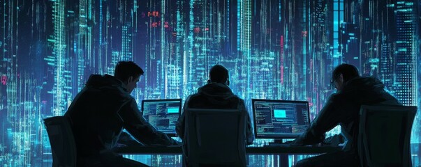 Digital police officers analyzing data in cyber environment