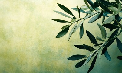 Detail of green olive tree branch background