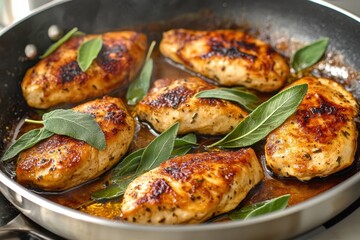 Sage-infused chicken breasts pan-seared kitchen cooking