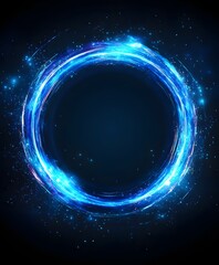 Wall Mural - neon blue circle frame on a dark background.