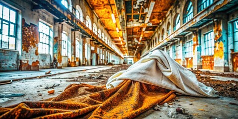 Wall Mural - Exploring urban decay: textured white corduroy, grunge aesthetics, abandoned spaces.