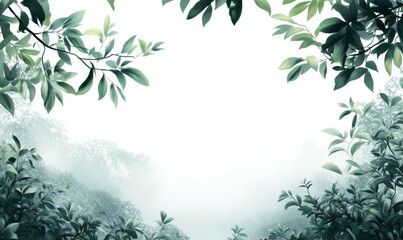 Sticker - dense foliage sways in the foggy air, branches, serene landscape, mysterious environment, foggy forest, white background