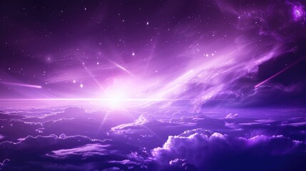 Wall Mural - A stunning cosmic scene featuring purple hues, stars, and clouds in a celestial landscape.