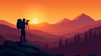 Poster - Photographer capturing a breathtaking sunset in the mountains