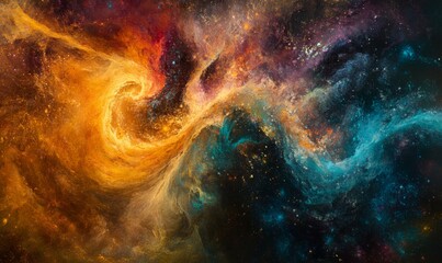 Wall Mural - glowing colored powders collide and swirl together in a radiant display, colorful fusion, radiant mi