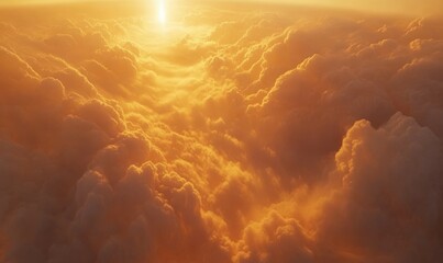 Sticker - Golden Hour Above the Clouds: A breathtaking aerial view of a sun-drenched sky, with golden rays piercing through fluffy clouds, creating an ethereal and inspiring scene.