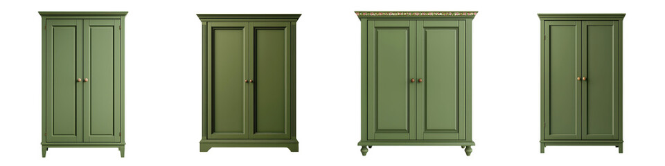 Wall Mural - Antique Green Wooden Armoire with Vintage Carved Doors for Rustic Country Home Decor  Beautifully crafted solid wood furniture piece with classic design and traditional style