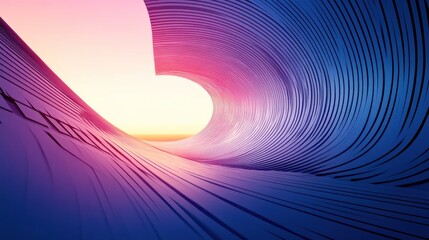 Wall Mural - Abstract Purple Blue Wave Tunnel Sunset Digital Art