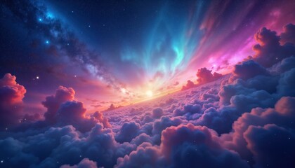 awe-inspiring view of colorful space galaxy cloud nebula. sunrise sunset. colorful clouds. stars twi