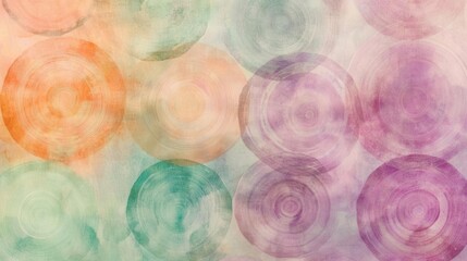 Wall Mural - kaleidoscopic swirls of vibrant watercolor circles dancing across a misty backdrop soft gradient transitions between pastel pink mint green and lavender creating a dreamy ethereal atmosphere